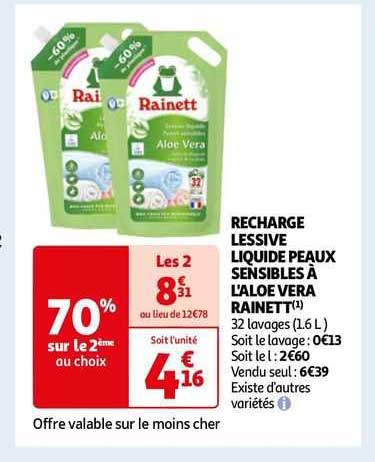 recharge lessive liquide peaux sensibles à l'aloe vera rainett