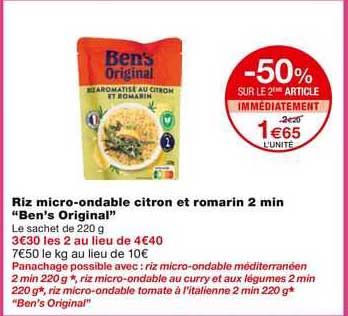 riz micro-ondable citron et romarin 2 min ben's original