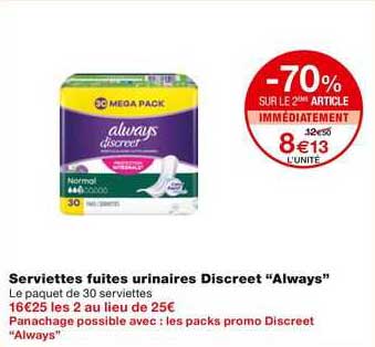 serviettes fuites urinaires discreet "always"