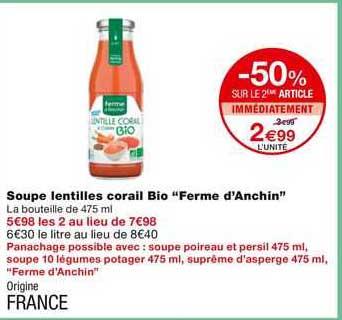 soupe lentilles corail bio "ferme d'anchin"