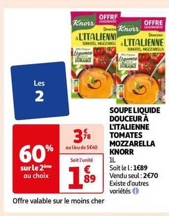 Soupe Liquide Douceur à L'italienne Tomates Mozzarella Knorr