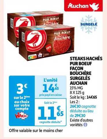 steaks hachés pur bœuf façon bouchère surgelés auchan