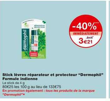 stick lèvres réparateur et protecteur "dermophil" formule indienne