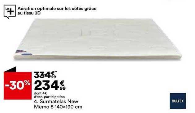 surmatelas new mémo 5 140 x 190 cm bultex