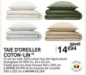 taie d'oreiller coton-lin