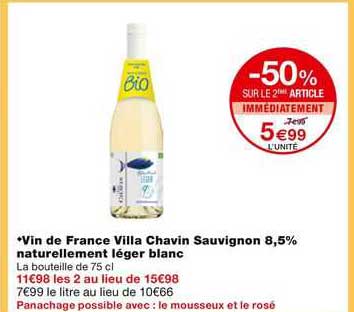 vin de france villa chavin sauvignon 8,5% naturellement léger blanc