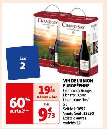 vin de l'union européenne cramoisay rouge, lichette blanc, champlure rosé