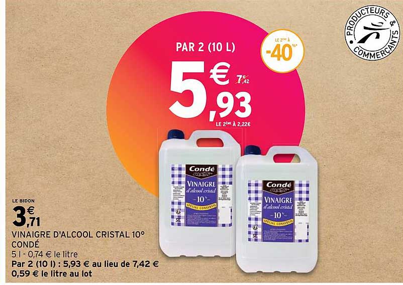 vinaigre d'alcool cristal 10° condé