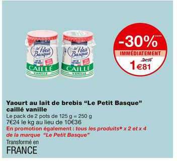 yaourt au lait de brebis "le petit basque" caillé vanille