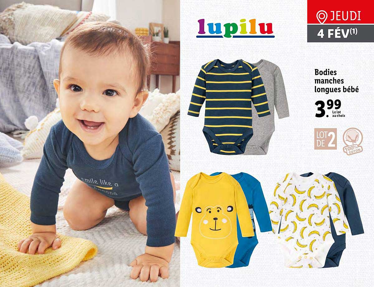 bodies manches longues bébé lupilu