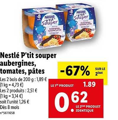 nestlé p'tit souper aubergines, tomates, pâtes