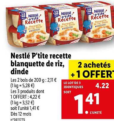 nestlé p'tite recette blanquette de riz, dinde