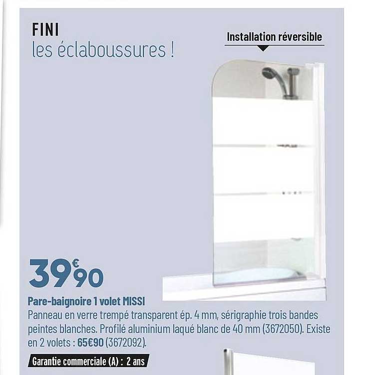pare-baignoire 1 volet missi