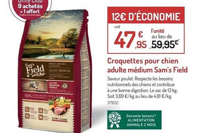croquettes pour chien adulte médium sam's field