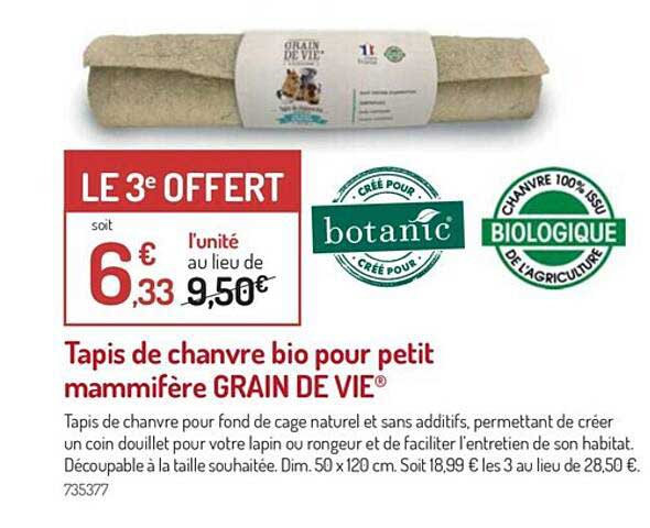tapis de chanvre bio pour petit mammifère grain de vie