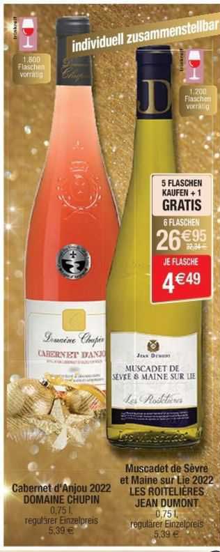 cabernet d'anjou 2022 domaine chupin, muscadet de sèvre et maine sur lie 2022 les roitelières jean dumont