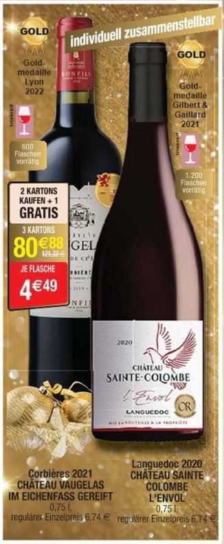 corbières 2021 château vaugelas im eichenfass gereift, languedoc 2020 château sainte colombe l'envol