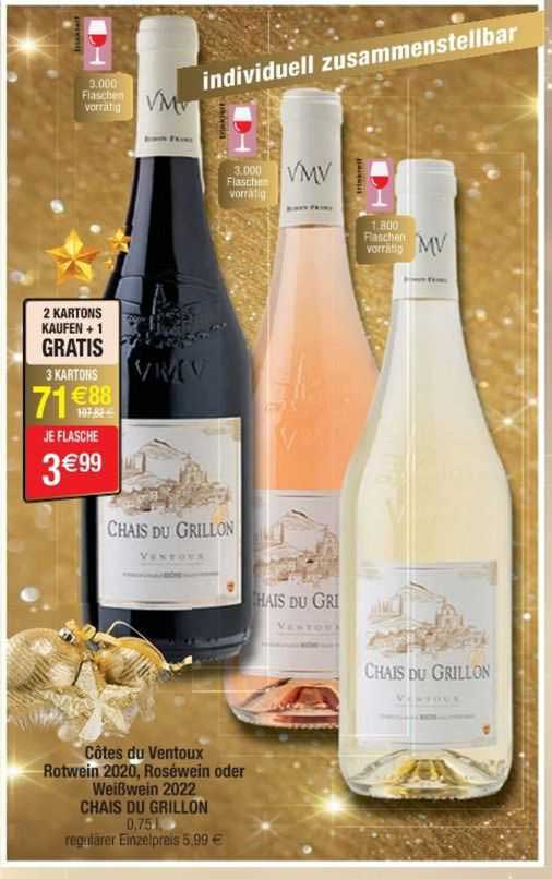 côtes du ventoux rotwein 2020, roséwein oder weißwein 2022 chais du grillon