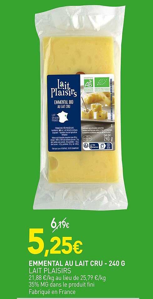 emmental au lait cru lait plaisirs - 240 g