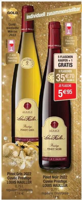 pinot gris 2022 cuvée prestige louis hauller, pinot noir 2022 cuvée prestige louis hauller