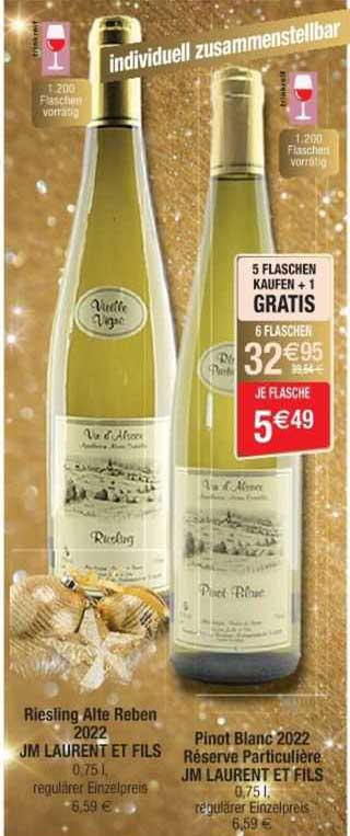 riesling alte reben 2022 jm laurent et fils, pinot blanc 2022 réserve particulière jm laurent et fils