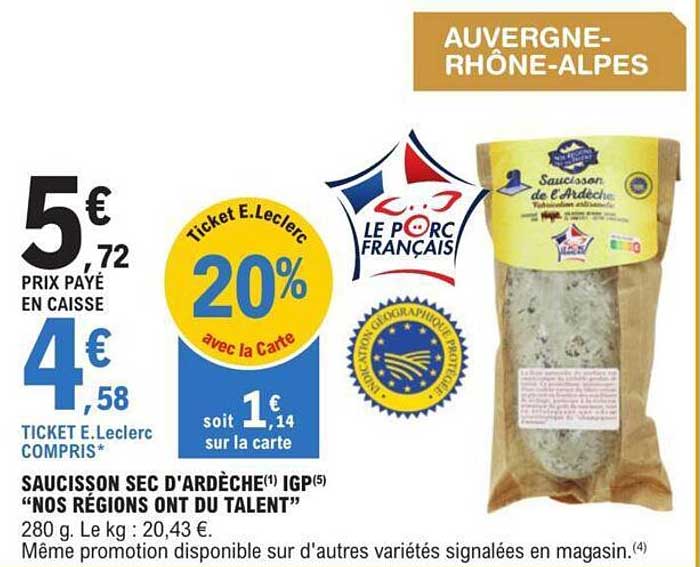 saucisson sec d'ardèche igp "nos régions ont du talent"