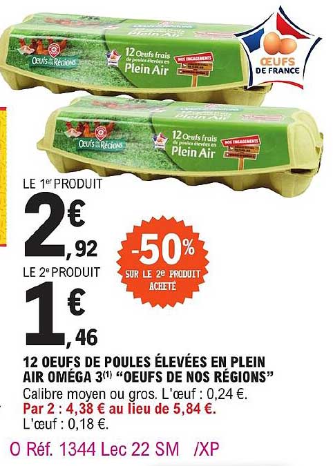 12 œufs de poules élevées en plein air oméga 3 "œufs de nos régions"