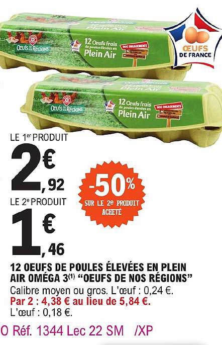 12 œufs de poules élevées en plein air oméga 3 "œufs de nos régions"