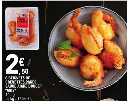 6 beignets de crevettes panés sauce aigre douce "agis"