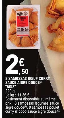 8 samosas bœuf curry sauce aigre douce "agis"