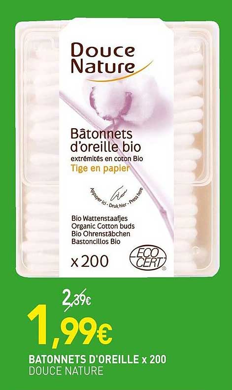 bâtonnets d'oreille douce nature x200
