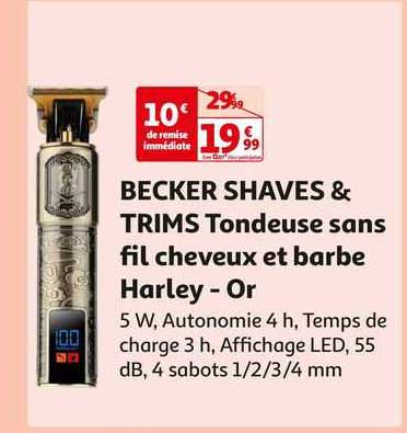 becker shaves & trims tondueuse sans fil cheveux et barbe harley - or