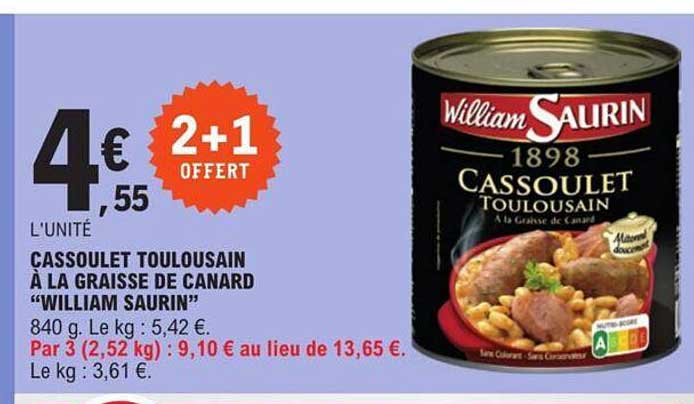 cassoulet toulousain à la graisse de canard "william saurin"