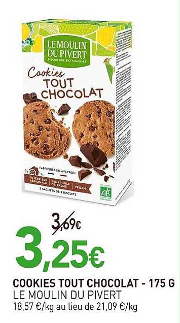 cookies tout chocolat le moulin du pivert - 175 g