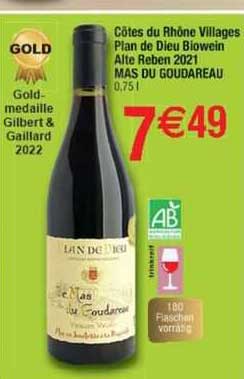 côtes du rhône villages plan de dieu biowein alte reben 2021 mas du goudareau