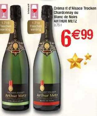 crémant d'alsace trocken chardonnay ou blanc de noirs arthur metz