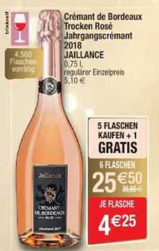 crémant de bordeaux trocken rosé jahrgangscrémant 2018 jaillance