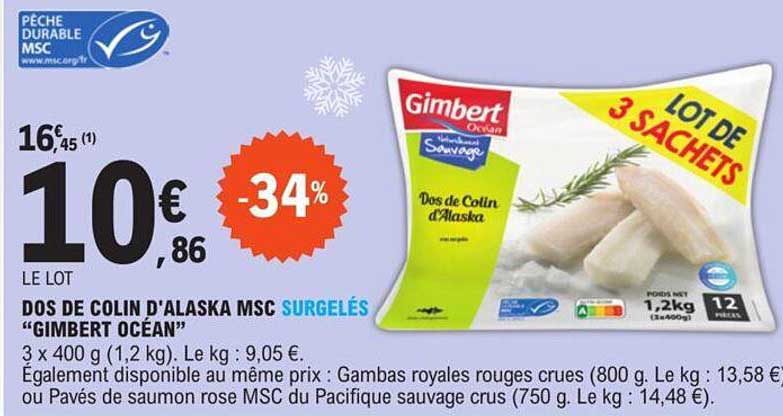 dos de colin d'alaska msc surgelés "gimbert océan"