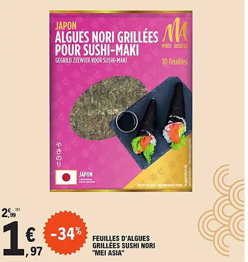 feuilles d'algues grillées sushi nori "mei asia"