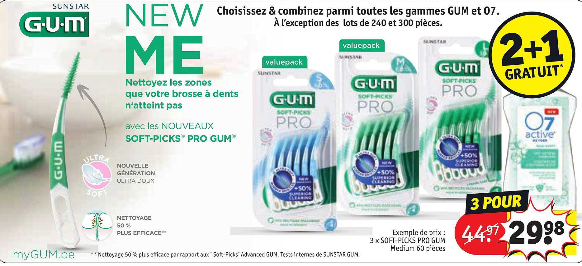 g.u.m. 3 x soft-picks pro gum medium 60 pièces