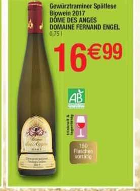 gewürztraminer spätlese biowein 2017 dôme des anges domaine fernand engel