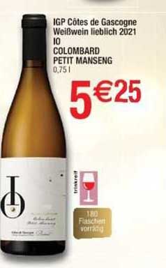 igp côtes de gascogne weißwein lieblich 2021 io colombard petit manseng
