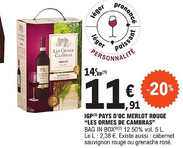igp pays d'oc merlot rouge "les ormes de cambras"