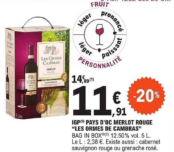 igp pays d'oc merlot rouge "les ormes de cambras"