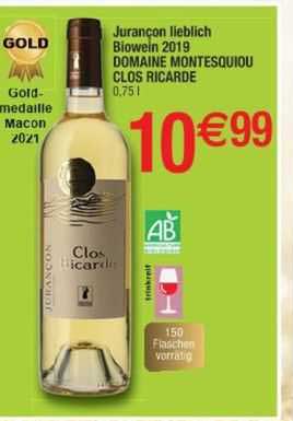 jurançon lieblich biowein 2019 domaine montesquiou clos ricarde