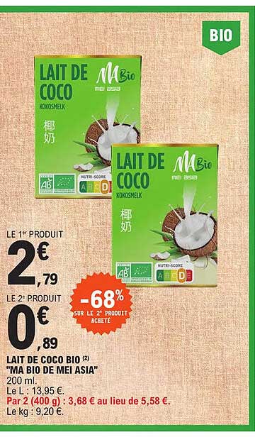 lait de coco bio "ma bio de mei asia"