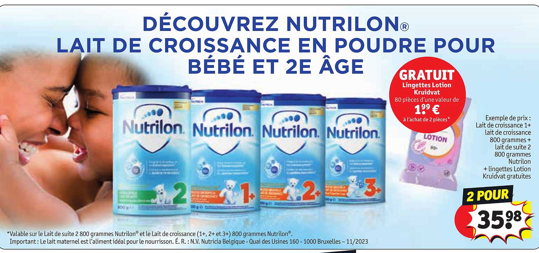 lait de croissance 1+ lait de croissance + lait de suite 2 nutrilon + lingettes lotion kruidvat gratuites