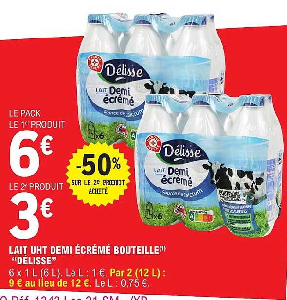 Lait Uht Demi écrémé Bouteille "délisse"