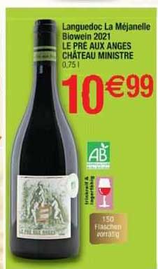 languedoc la méjanelle biowein 2021 le pré aux anges château ministre