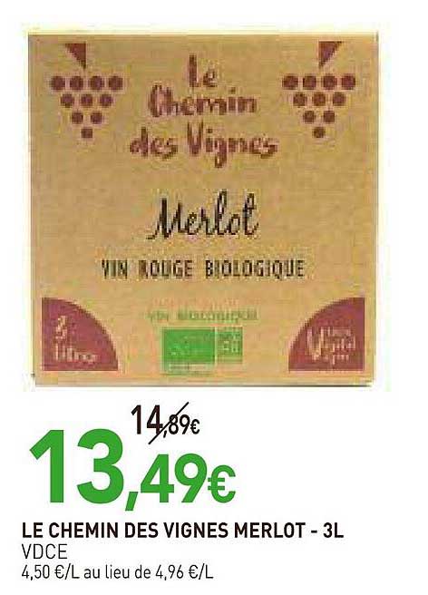 le chemin des vignes merlot vdce - 3 l
